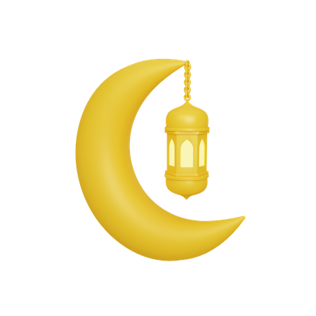 Half moon with lantern  3D Illustration