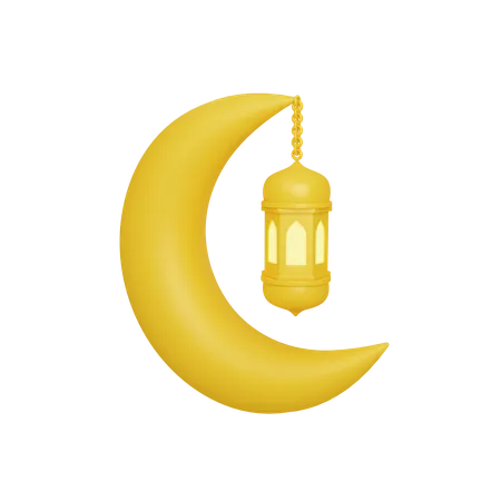 Half moon with lantern  3D Illustration