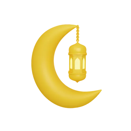 3 D Rendering Half Moon And Lantern Isolated Useful For Islam Ramadan Design Illustration 3D Illustration
