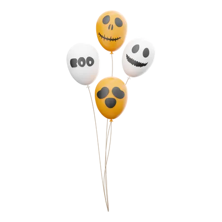 3 D Render Halloween Balloons 3 D Rendering Smiling Face 3 D Render Orange And White Balloons On White Background 3D Icon
