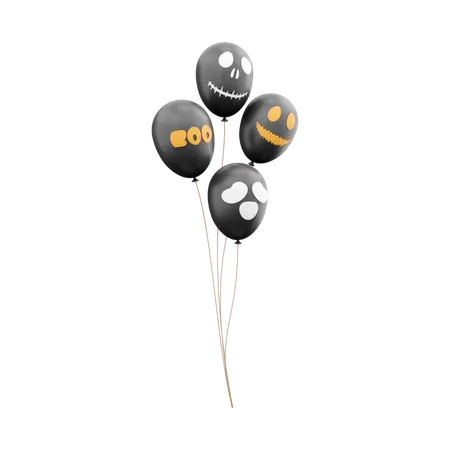 3 D Render Scary Faces 3 D Render Black And Orange Balloons 3 D Rendering Halloween Elements On White Background 3D Icon