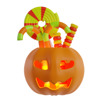 Halloween Basket With Candy  3D Icon