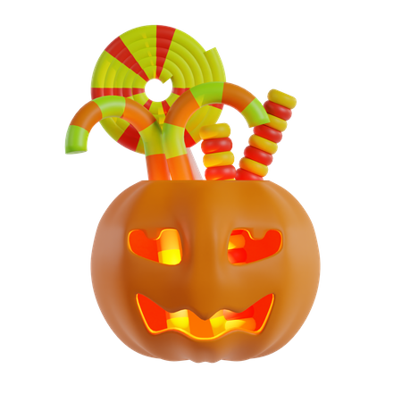 Halloween Basket With Candy  3D Icon