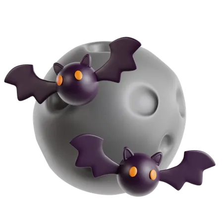 Halloween Bat With Moon  3D Icon