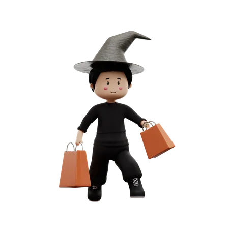 Halloween Boy Doing Shopping  3D Illustration