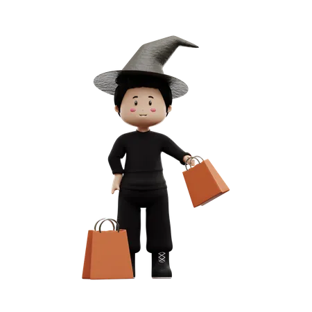 Halloween Boy Doing Shopping  3D Illustration