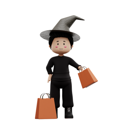 Halloween Boy Doing Shopping  3D Illustration