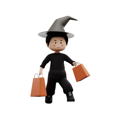 Halloween Boy Doing Shopping  3D Illustration