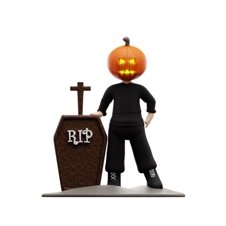 Menino de halloween fica lápide  3D Illustration