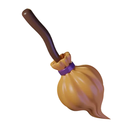 Witchs Broomstick In Brown And Orange 3D Icon
