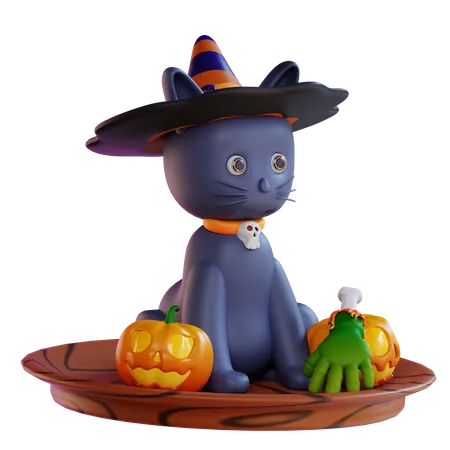 3 D Illustration Of A Pumpkin Cat And A Zombie Hand 3D Icon