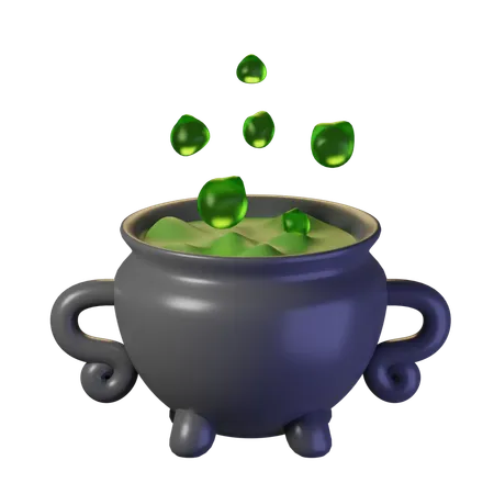 Halloween Cauldron With Green Liquid And Bubbles 3D Icon