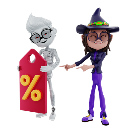 Halloween character showing discount tag  3D Icon