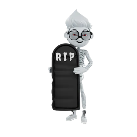 Halloween character showing RIP sign  3D Illustration