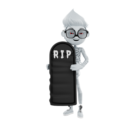 Halloween character showing RIP sign 3D Illustration