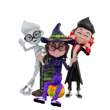 Halloween characters having fun  3D Icon