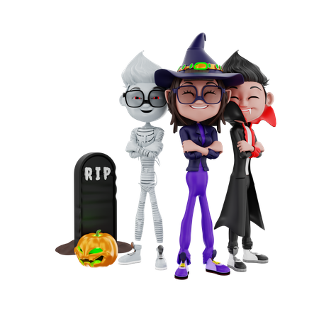 Halloween characters posing together  3D Icon