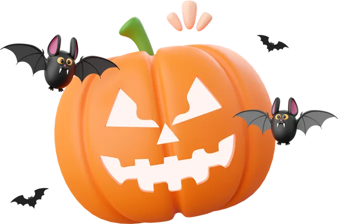 Citrouille d'Halloween avec chauve-souris  3D Icon