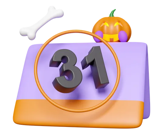 Halloween Date With Calendar Pumpkin Lantern Skeleton Isolated 3 D Render Illustration 3D Icon