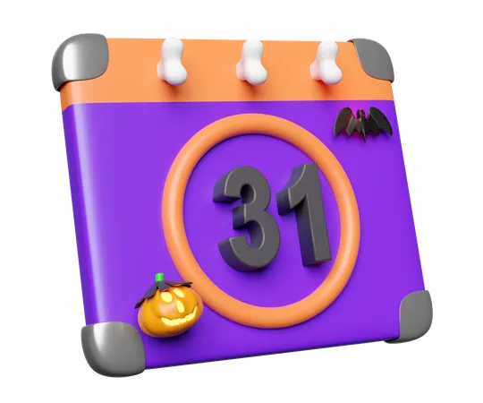 Halloween Date With Calendar Pumpkin Lantern Bat Skeleton Isolated 3 D Render Illustration 3D Icon