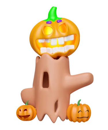 3 D Happy Halloween Party With Pumpkin Head Tree Timber Isolated 3 D Render Illustration 3D Illustration
