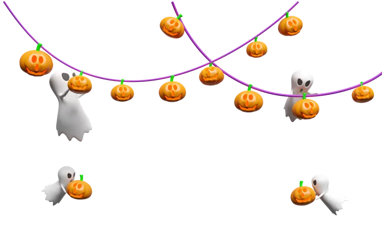 3 D Happy Halloween Party With Cute Ghost Party Banner Pumpkin Head Lantern Isolated 3 D Render Illustration 3D Icon