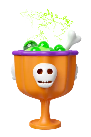 3 D Happy Halloween Party With Magic Cup Skeleton Skull Thunder Isolated 3D Icon