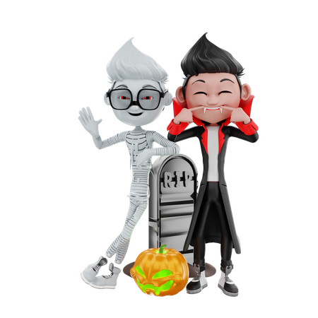 Halloween-Figur posiert für ein Foto  3D Illustration