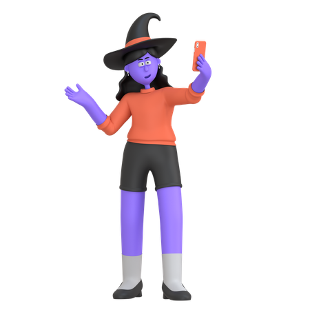 Fille d'Halloween prenant un selfie en costume  3D Illustration