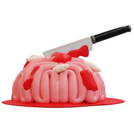 Halloween Gehirnkuchen mit Messer  3D Icon