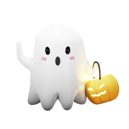 Halloween Geist mit Laterne  3D Icon