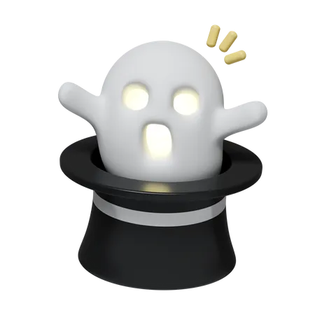 3 D Halloween Ghost In Magician Hat Icon Traditional Element Of Decor For Halloween Icon Isolated On Gray Background 3 D Rendering Illustration Clipping Path 3D Icon