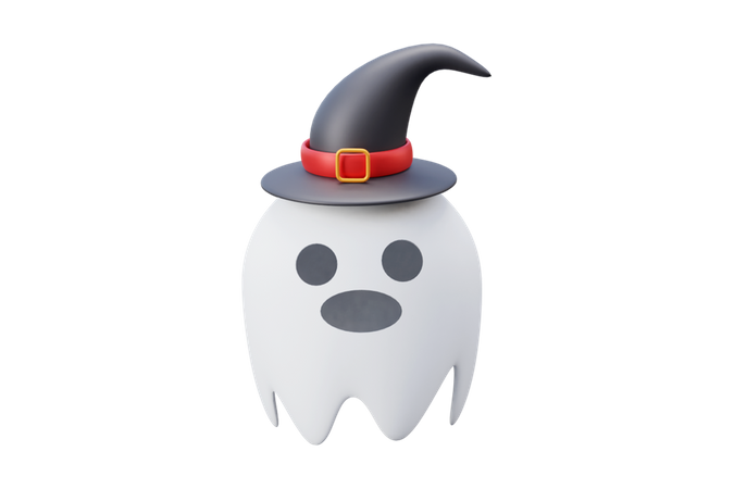 Halloween Ghost With Hat  3D Icon