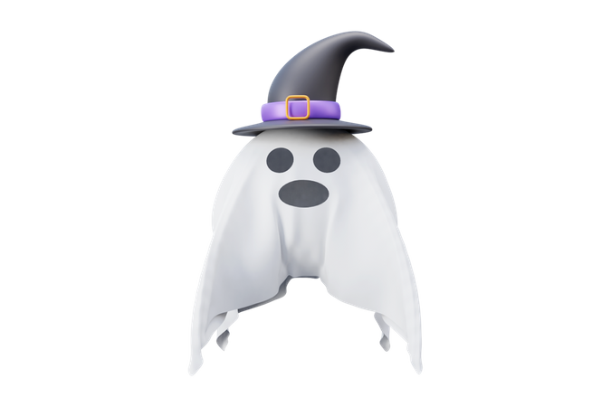 Halloween Ghost With Hat  3D Icon