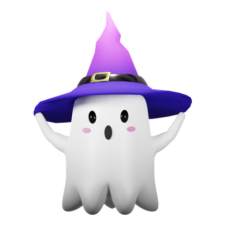 Halloween Ghost With Hat  3D Icon