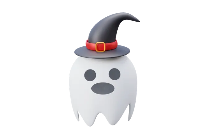 Halloween Ghost With Hat 3D Icon