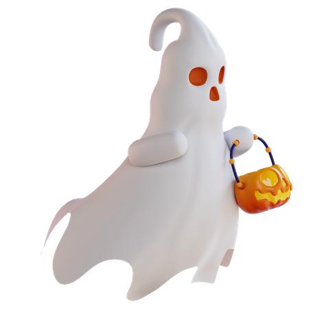 Halloween Ghost With Pumpkin Basket  3D Icon