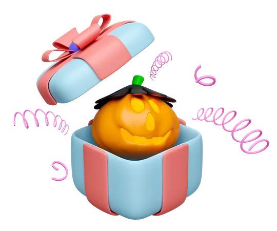 3 D Halloween Holiday Party With Pumpkin Hat Explosion Firecracker Gift Box Isolated 3D Icon