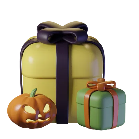 Halloween Gift Box With Pumpkin Attributes 3D Icon