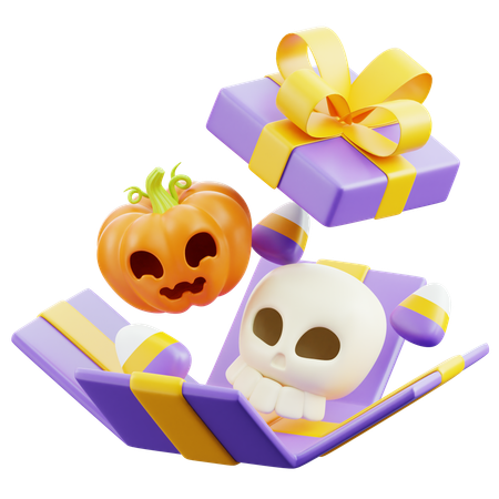 Halloween Gift with skull  3D Icon