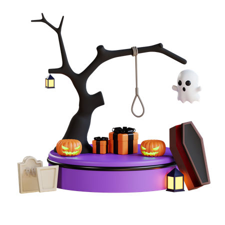 Halloween gifts with coffin 3D Illustration