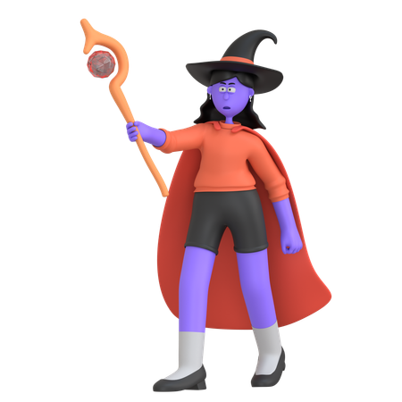 Halloween Girl Casting Magic Spell  3D Illustration