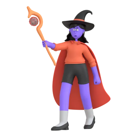 Halloween Girl Casting Magic Spell  3D Illustration