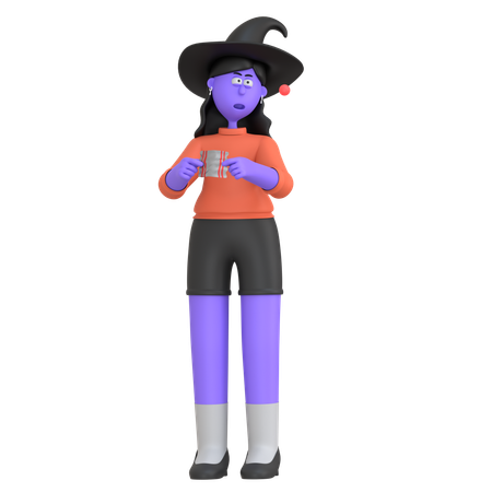 Garota de halloween desembrulhando guloseima de halloween  3D Illustration