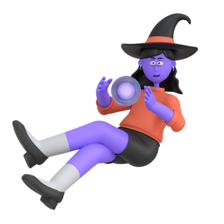 Fille d'halloween tenant une boule magique  3D Illustration