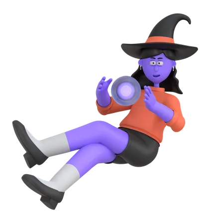 Halloween Girl Holding Magic Ball  3D Illustration