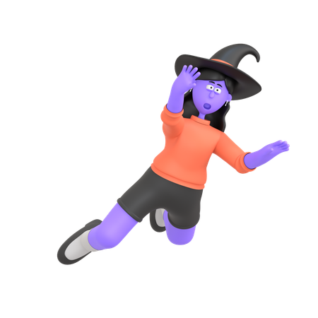 Halloween Girl Jumping  3D Illustration