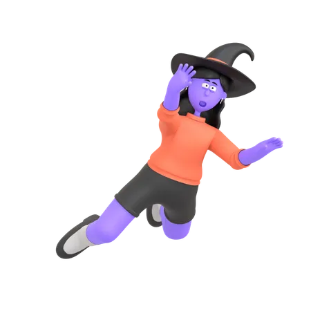 Halloween Girl Jumping  3D Illustration