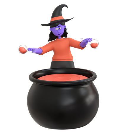 Halloween Girl Mixing Potion  3D Illustration