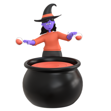 Halloween Girl Mixing Potion  3D Illustration